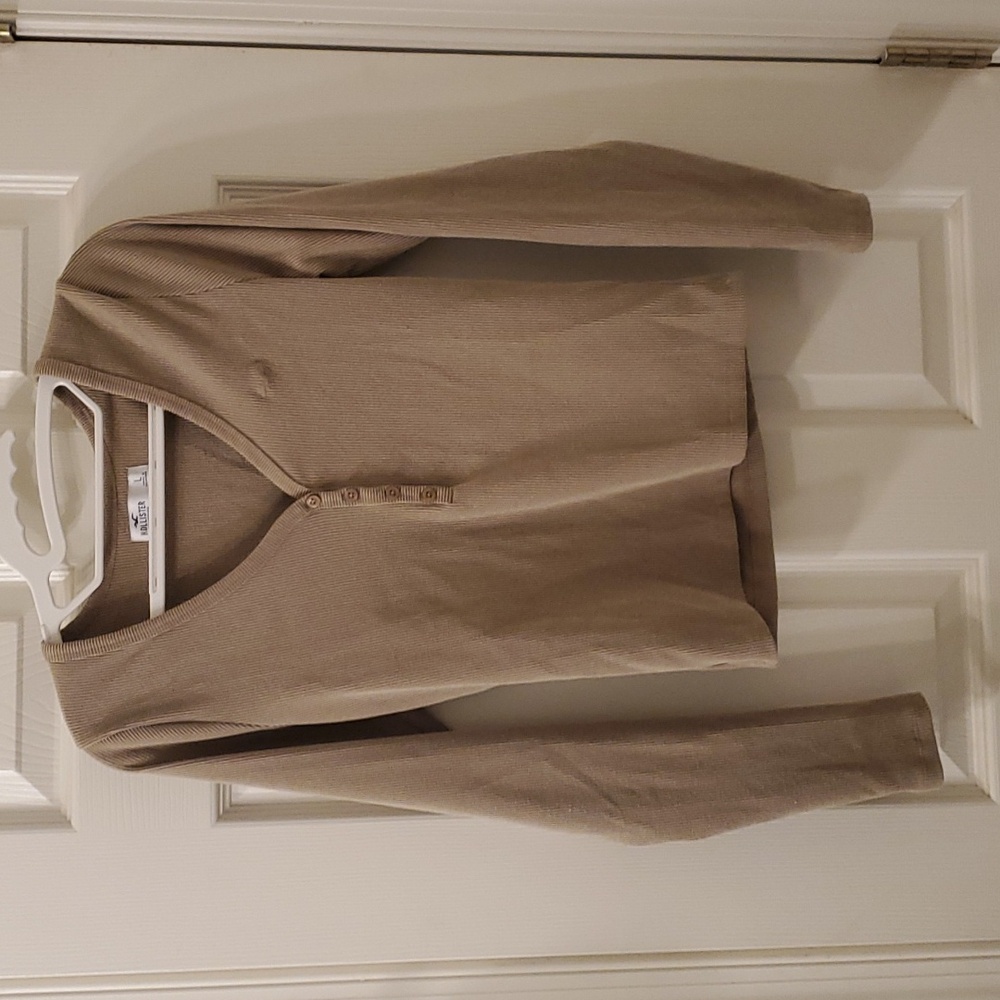 Long Sleeved, Ribbed V-Neck, Hollister, Large, Tan